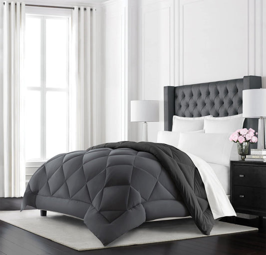 Experience Ultimate Comfort with the Beckham Hotel Collection Reversible Goose Down Alternative Comforter - Luxurious All-Season Bedding in Grey/Black for Full/Queen Beds